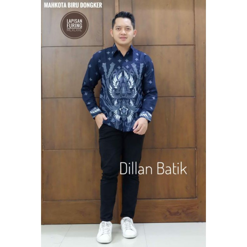 KEMEJA BATIK WARNA BIRU DONGKER TERBARU KEMEJA BATIK PRIA LENGAN PANJANG MAHKOTA NAVY LAPIS FURING