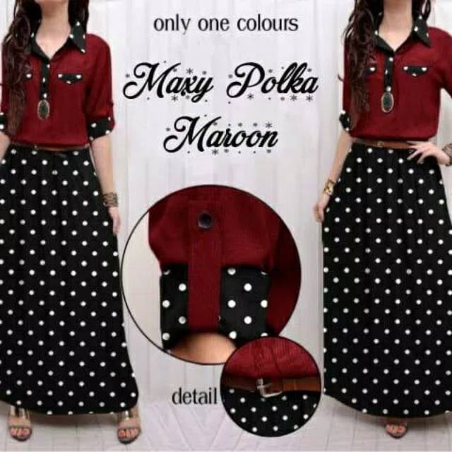 Fashion wanita Pakaian wanita Maxy Rayon Polka Maroon Murah