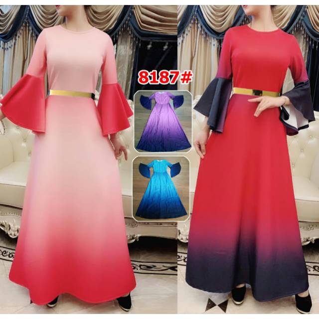 8187# maxi dress fashion pelangi import TANPA BELT