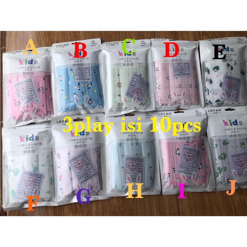 masker anak 3 play motif/masker anak gambar lucu/disposable masker anak sekali Pakai isi 10pcs