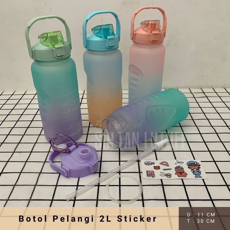 promo 12.12 Botol minum pelangi viral 2liter plus stiker| Botol minum nagita slavina 2L