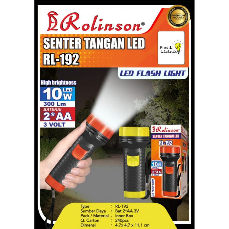 Senter Tangan 10watt LED 300Lm Rolinson Senter Kecil 10w Baterai AA 3V