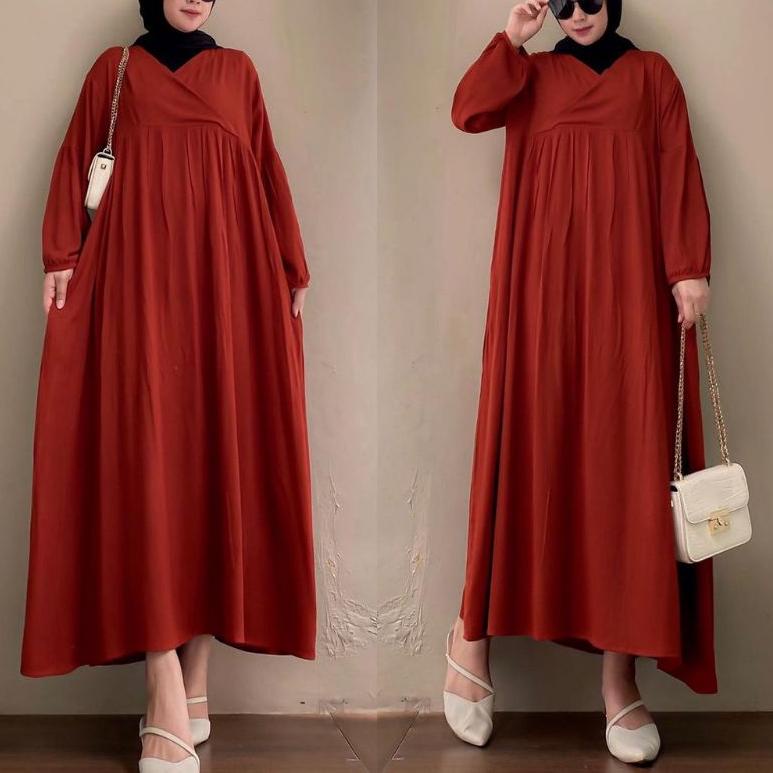 "GLG.19My22d" MOA GAMIS MIDI DRESS URAGIRI RUBIAH CRINKLE CRINCLE AIRFLOW PREMIUM ATASAN WANITA BUSA