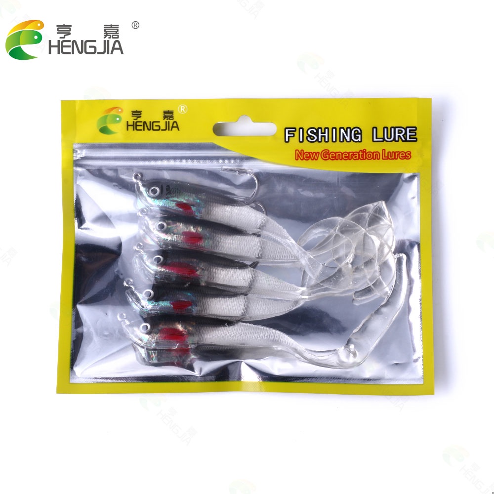 Hengjia 5pcs Umpan Pancing Softlure Bentuk Ikan Bahan Silikon 11cm 16g 5 Warna Dengan Kail Tunggal