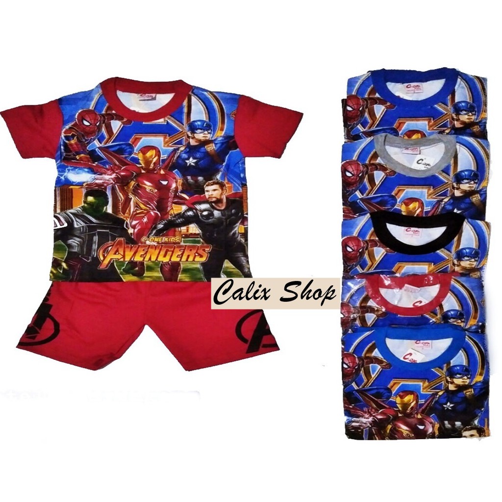 Setelan Anak AVENGERS 1 – 10 Tahun Sablon Bahan Katun Adem