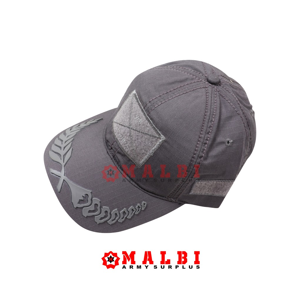 Topi Pamen Velcro Rekat Abu-Abu Motif Padi Kapas