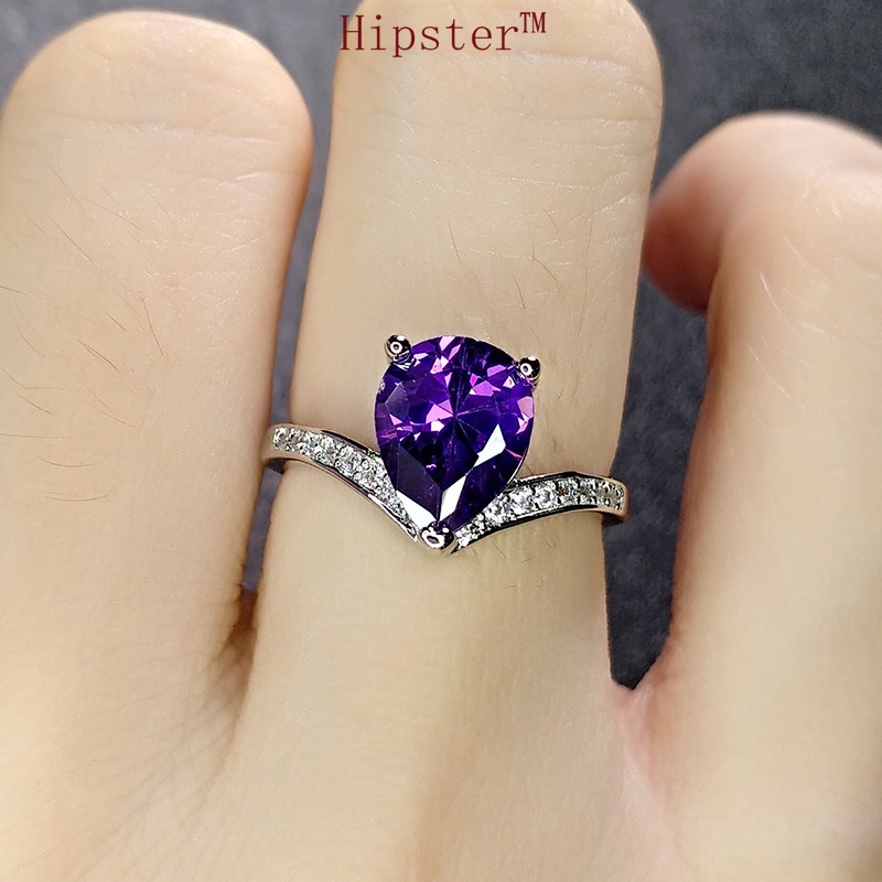 New Best-Selling Hot-Selling Inlaid Amethyst Drop-Shaped Adjustable Ring