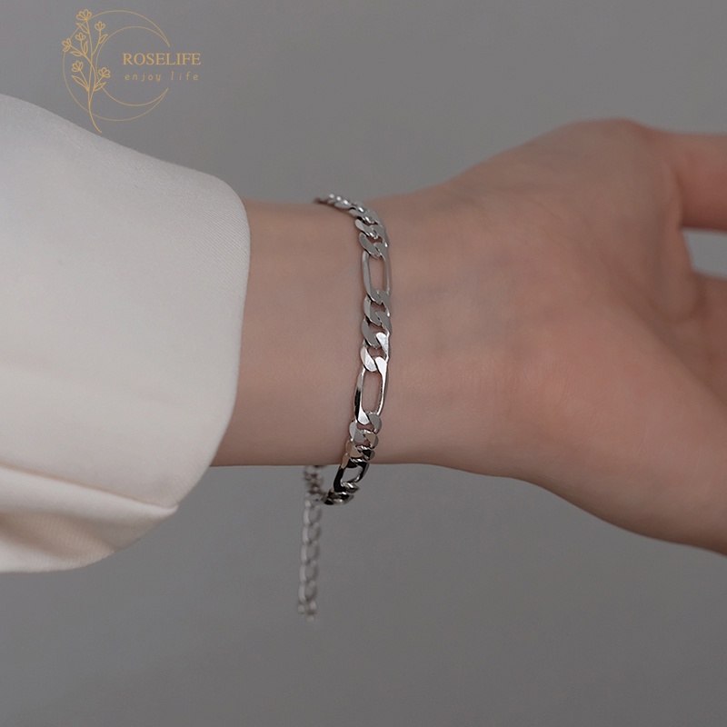 Roselife 1PC Gelang Rantai Silver Untuk Unisex / Pria / Wanita