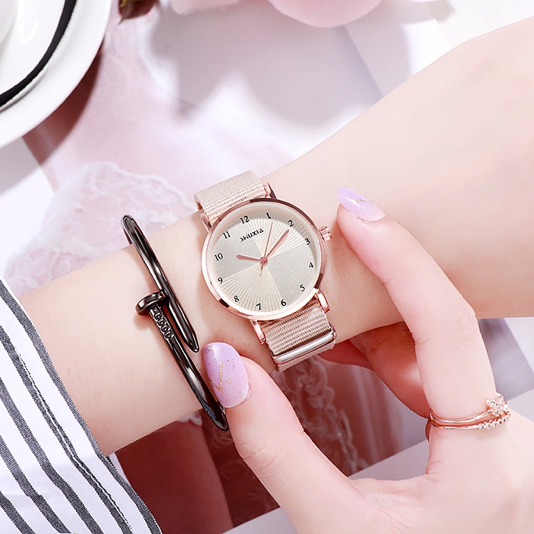 JAM TANGAN WANITA COUPLE GAYA KOREAN SIMPLE JAM FASHION MEN WOMEN RANTAI NYLON W135