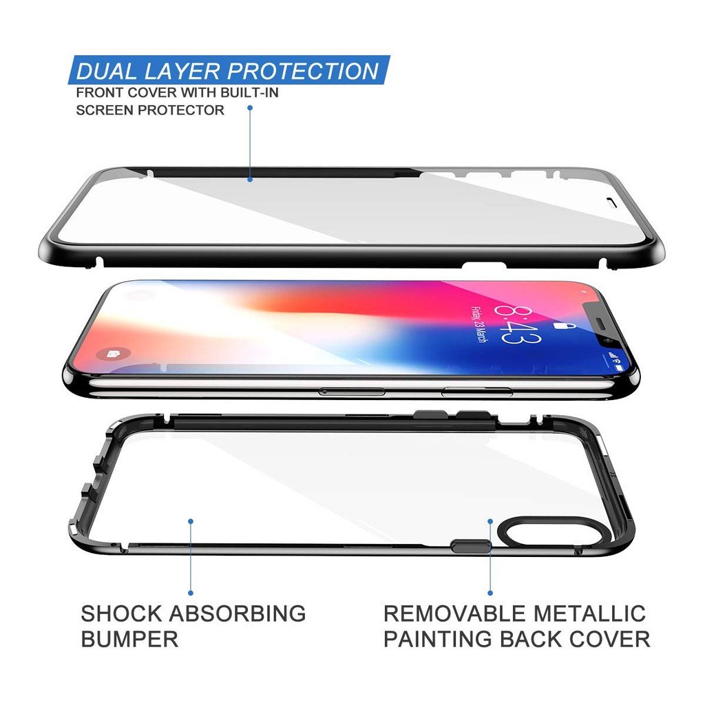 MallCasing - iPhone 6G | 6G+ | 9G+/ XS Max | 11 6.1 2019 Magnetic Two Face 2IN1 Glass Hard Case