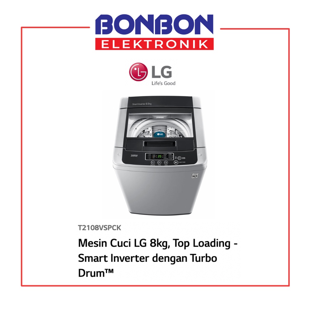 LG Mesin Cuci 1 Tabung 8KG T 2108 VSPCK / T2108VSPCK / T 2108VSPCK