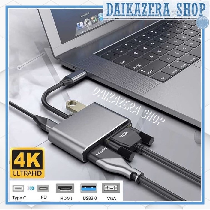 Adapter USB Type C to HDMI VGA PD Charging 4K 87W Aluminium