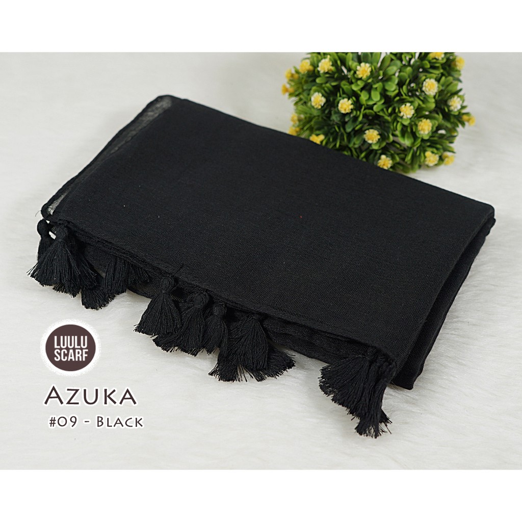 Pashmina Polos Tassel bahan Paris Viscose - AZUKA by Luulu Scarf-#09 - Black