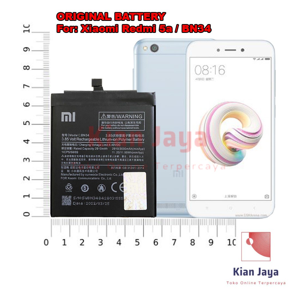 [Garansi 100% Ori] Baterai Xiaomi Redmi 5a BN34 Batre Batrai Battery Hp Xiao Mi BN 34 Original