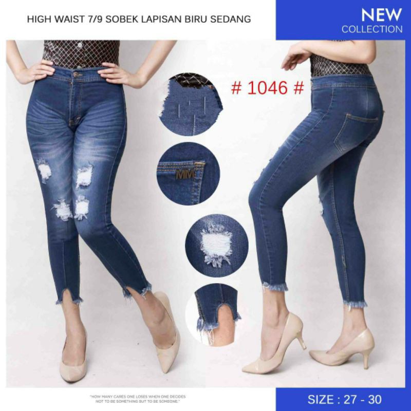 HIGH WAIST CELANA 7PER9 CELANA WANITA SOBEK LAPISAN