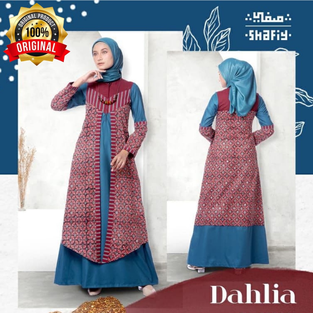 Dahlia Gamis Batik Shafiy Original Modern Etnik Jumbo Kombinasi Polos Tenun Terbaru Baju Dress Wanita Syari Big Size Dewasa Kekinian Cantik Kondangan Muslim XL