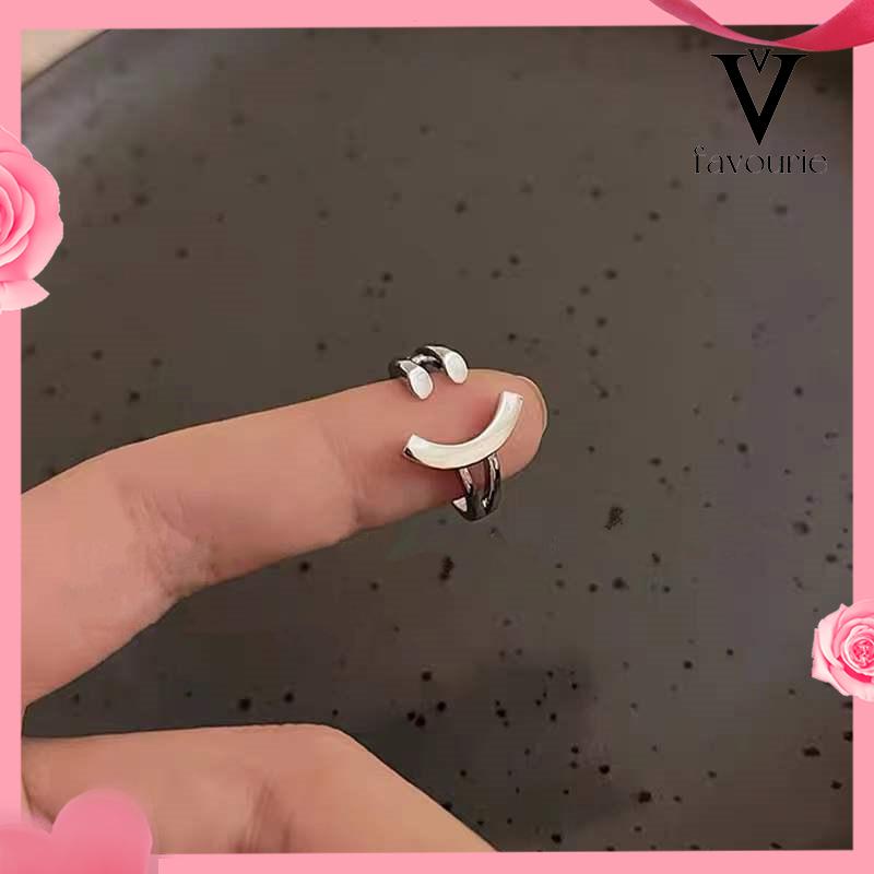 [COD]Cincin Model Terbuka Adjustable Desain Smiling Face Warna Silver Untuk Wanita-FA