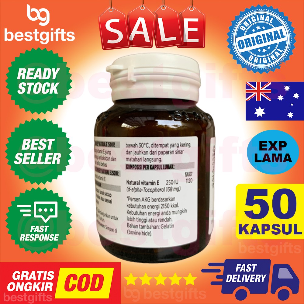 BLACKMORES NATURAL VITAMIN E 250 IU 250IU ANTIOKSIDAN KOLESTEROL DAYA TAHAN TUBUH OKSIDASI 50 KAPSUL