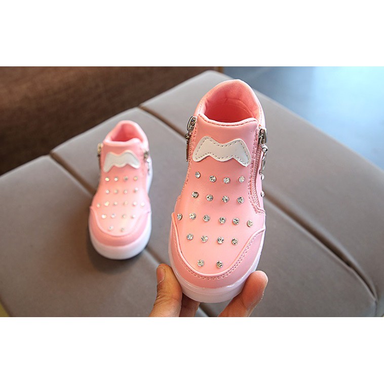 21-25 Sepatu Boot Anak Lampu Import Evisu Diamond Stoods Zipper Pink - UNX 0199
