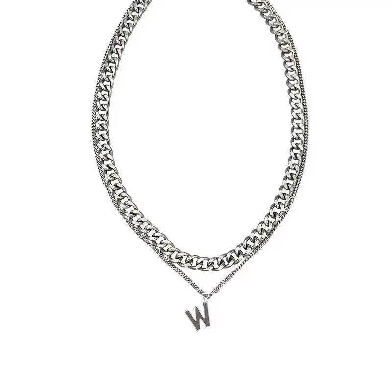 Kalung Rantai Klavikula Bahan Stainless Steel Model Double Layer Gaya Hip Hop Korea Untuk Wanita