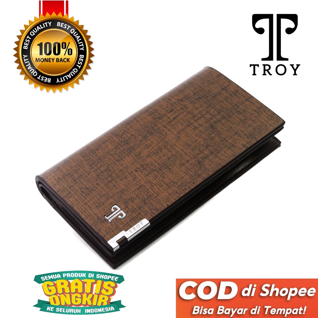 TOKOKOE - Dompet Pria bahan Kulit Vegan model Panjang dengan Kotak Exclusive - Troy - Woxsa - Gold