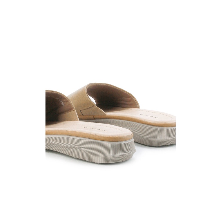 SANDAL FLAT KULIT OBERMAIN WANITA ORIGINAL SLIDE TERBARU BEIGE OW11