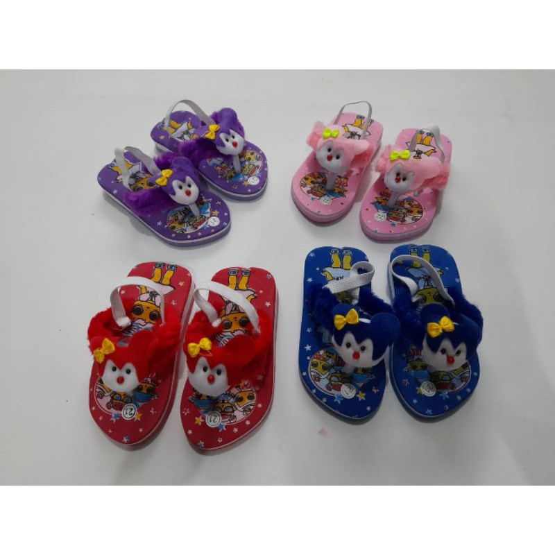 sandal baby bulu karakter L.O.L tali belakang