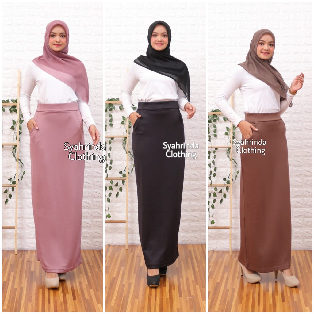 Rok Span Panjang Kerja Polos Wanita Scuba Premium Bawahan Formal