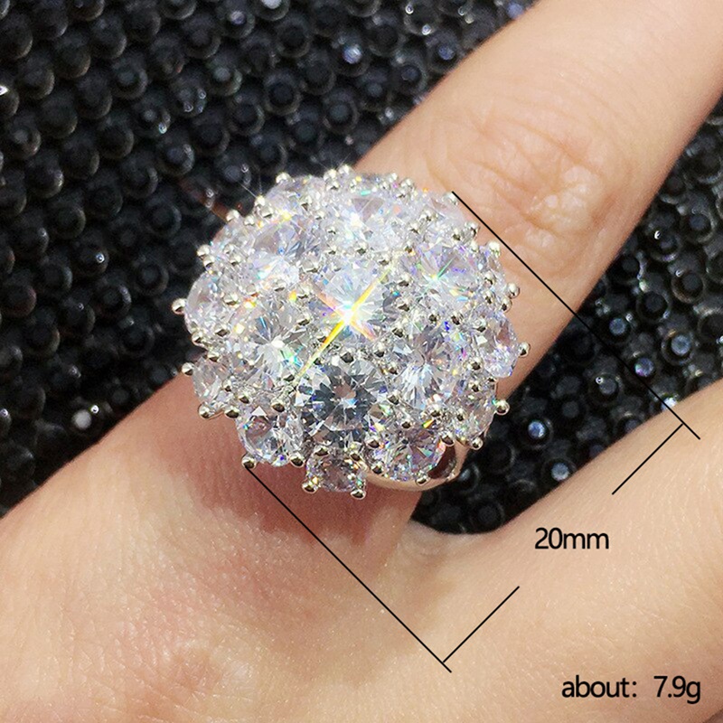 Fancyqube Cincin Kristal Cubic Zirconia Bentuk Bulat Besar Untuk Wanita