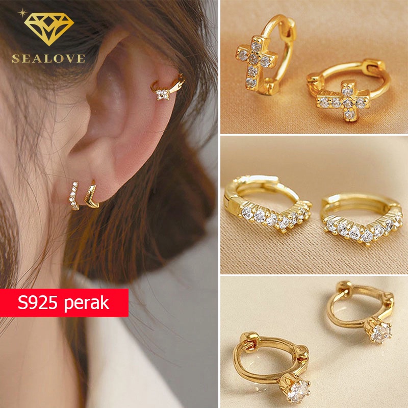 1 pasang anting berlian perak 925 Wanita Anti Karat dan anti luntur asli telinga Perhiasan Korea earrings Tindik Tidak alergi Premium Anting Titanium