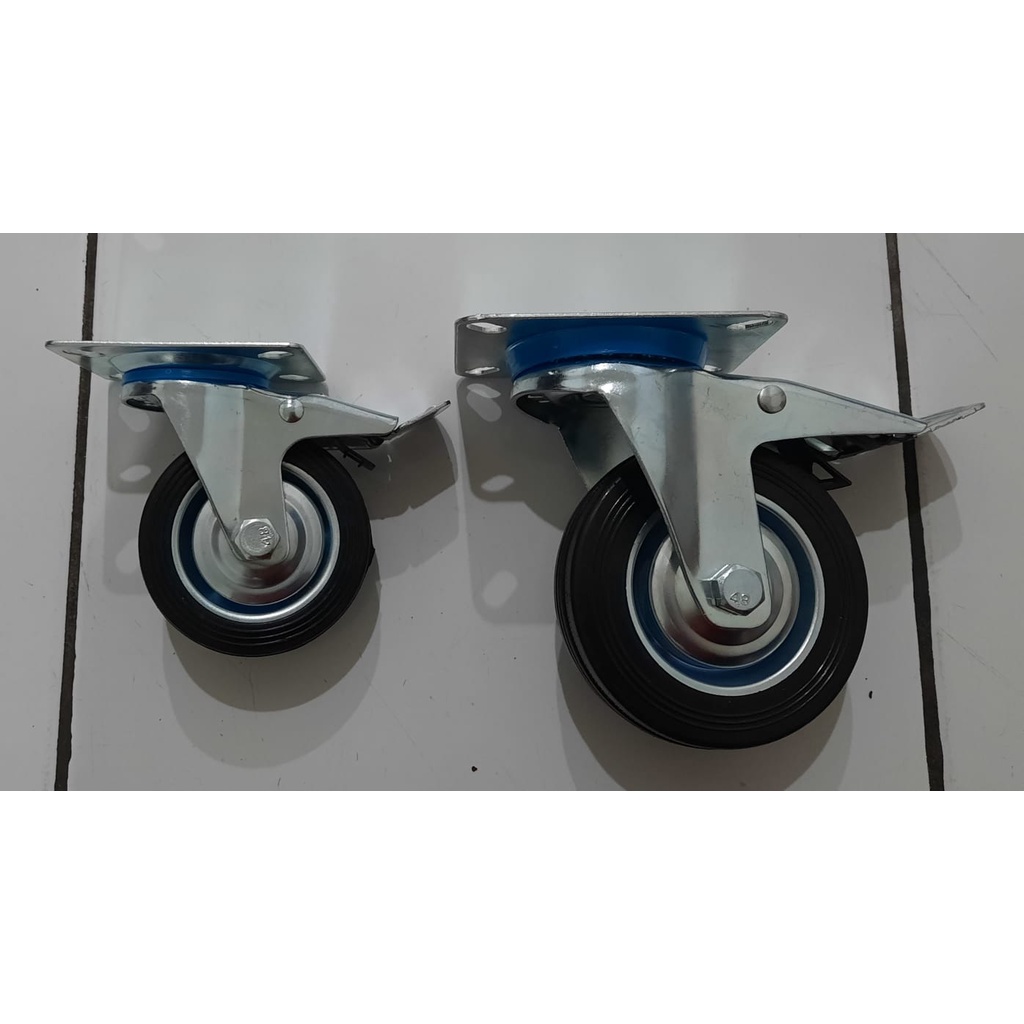 Roda Etalase 4 Inch / Roda Rak Trolley / Roda Karet Rem Hidup