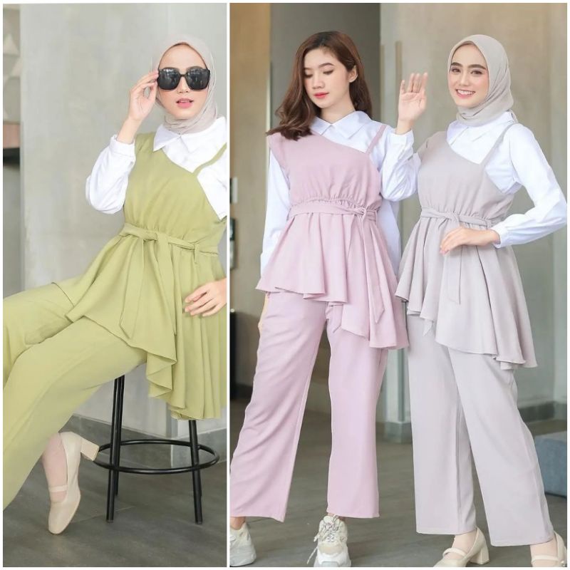 Jovi set 3in1 busana wanita/setelan wanita kemeja rompi celana panjang/setelan cewek formal murah