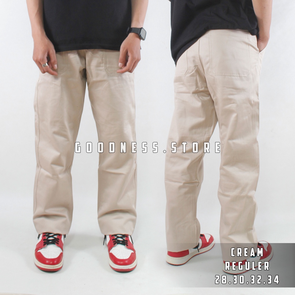 Celana Chino Reguler Oversize Pria Standar Gombrong Unisex baggy pants Hitam Hijau Cream Abu