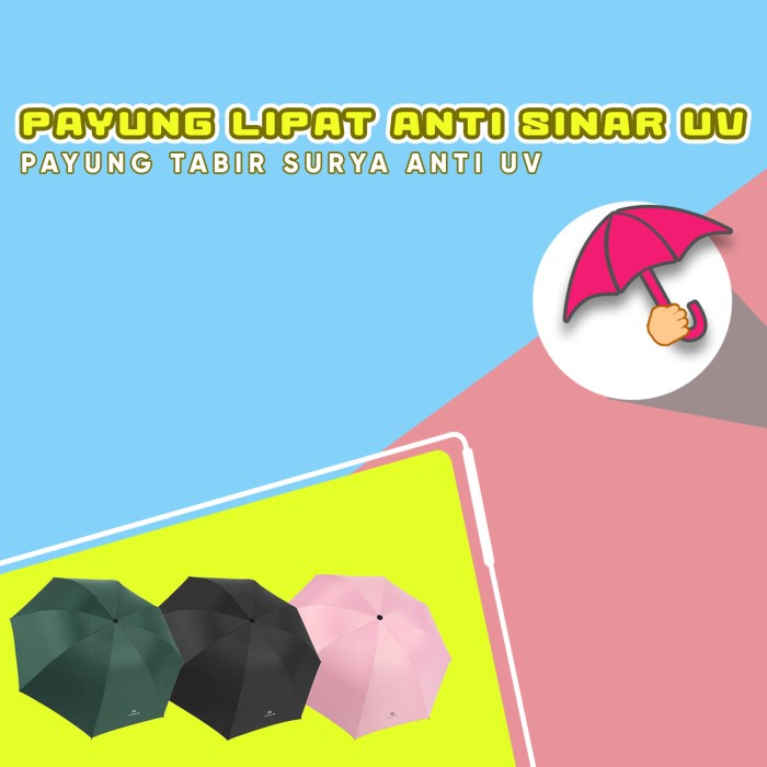 Payung Lipat Premium Anti Sinar UV Matahari Panas Hujan Protection - Hitam