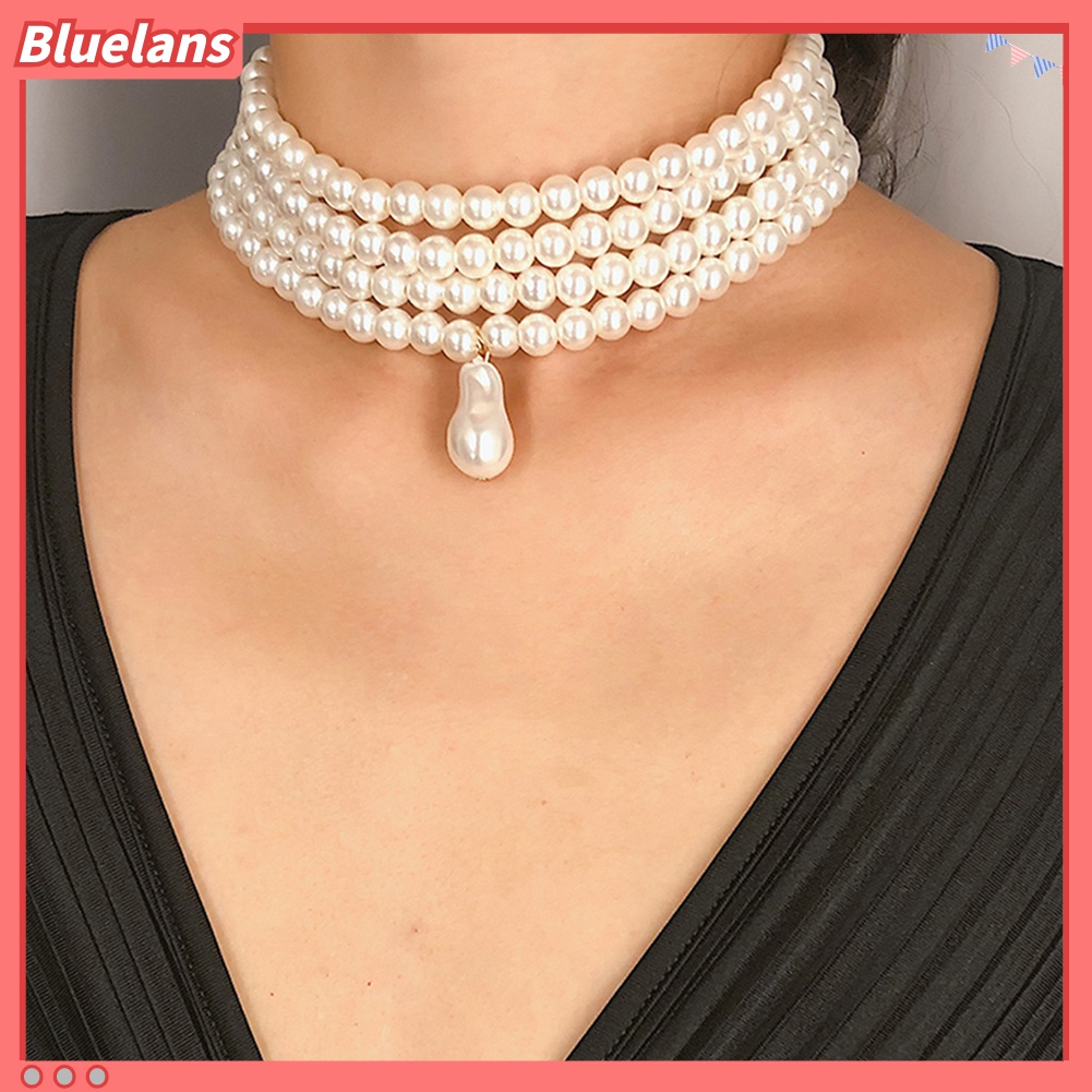 Kalung Choker Manik-Manik Mutiara Imitasi Multilayer Untuk Wanita