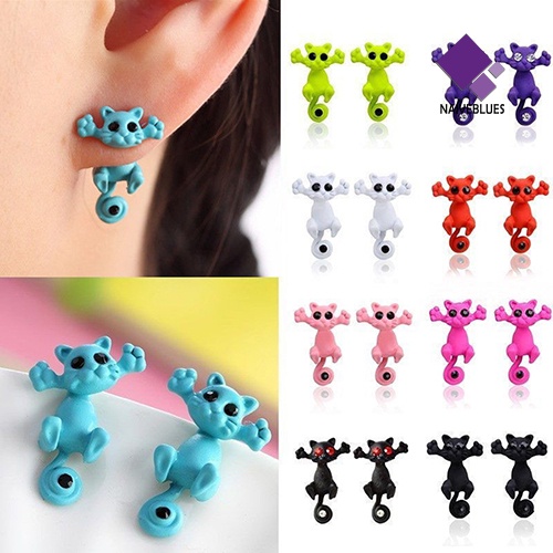 Anting Stud Desain Kartun Hewan Kucing 3D