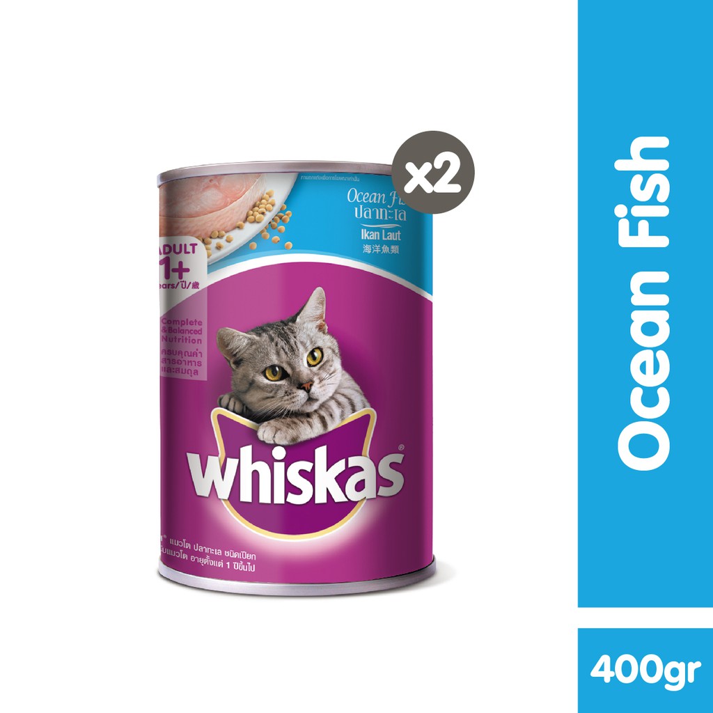 WHISKAS® Makanan Kucing Basah Kaleng 400gr - Isi 2-Ocean Fish