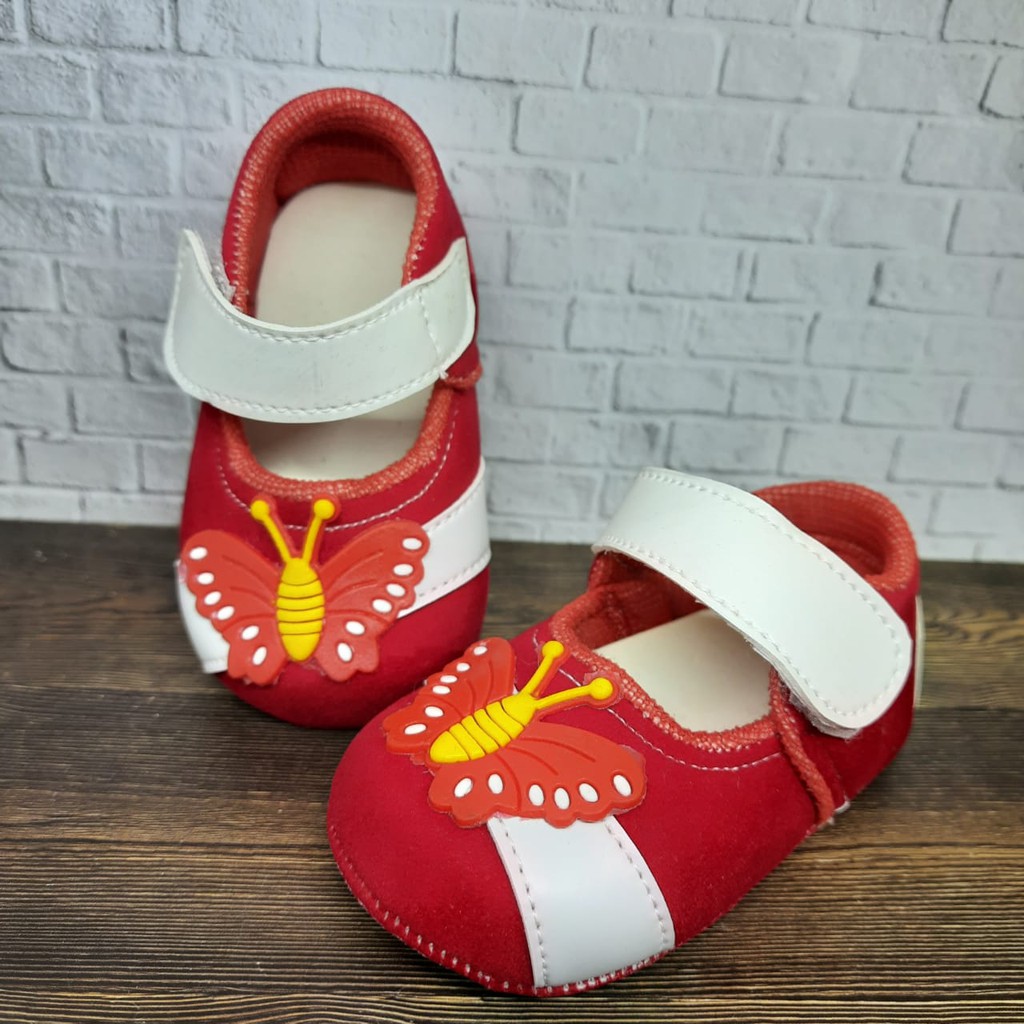 SEPATU PREWALKER BABY BAYI PEREMPUAN 0-12 BULAN BAHAN BLUDRU LOVE BUNGA GP04