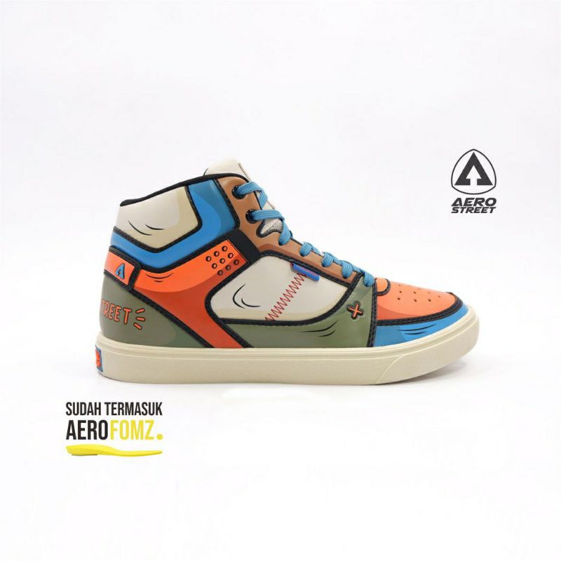 Aerostreet 2D Reborn Biru Oranye - Sepatu Sneakers Casual Sport Sekolah Pria Wanita Aero