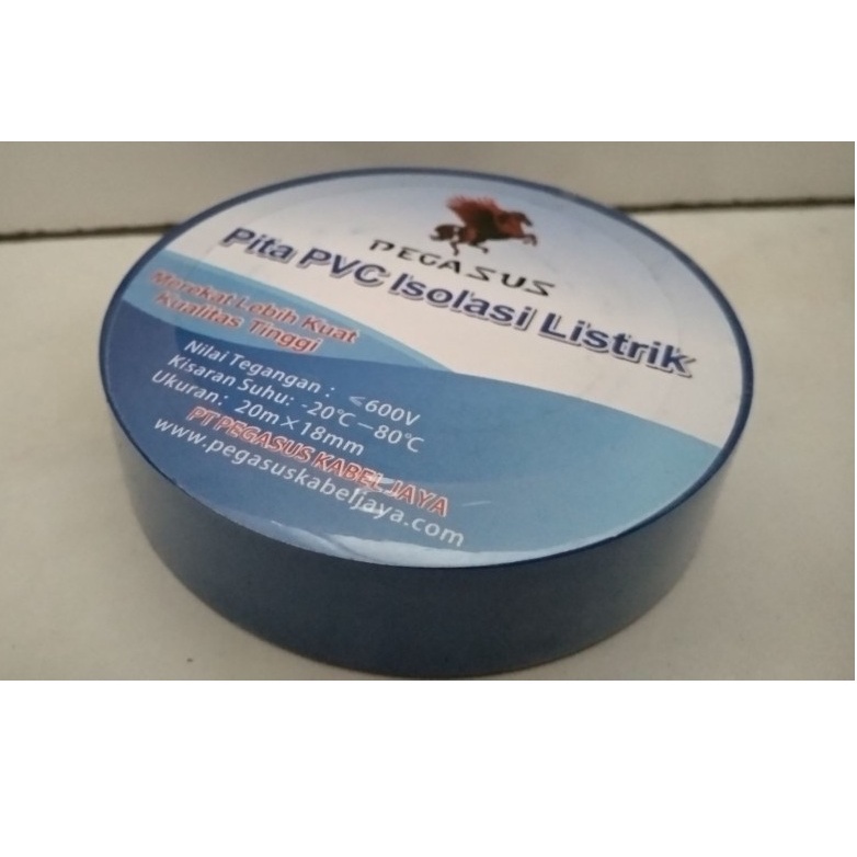 Jual Solatip Kabel Biru Pita PVC Isolasi Listrik Pegasus 18 mm x 20 ...