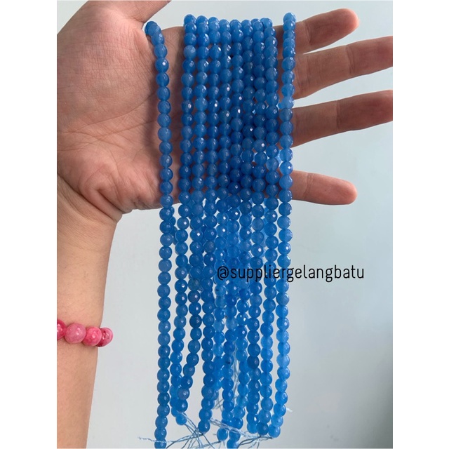 batu AGATE BIRU FACETED BEADS 6mm cutting blue bahan gelang kalung
