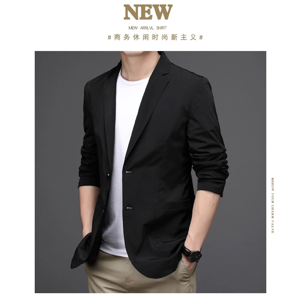 BLAZER SLIMFIT PRIA WARNA HITAM BRYAN BLACK BAHAN TWIST PREMIUM | BLAZER FORMAL COWOK FULL BLACK