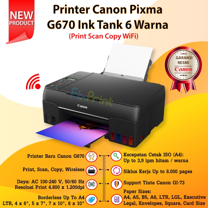 Printer Canon Pixma G670 G-670 Ink Tank Photo 6 Warna Print Scan Copy