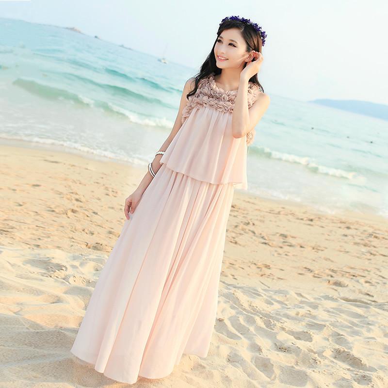 Baju Pantai Wanita Hijab ♀2020 Musim Panas Baru Bohemian Rok Panjang Mengepel Pantai Rok Menutupi Pe