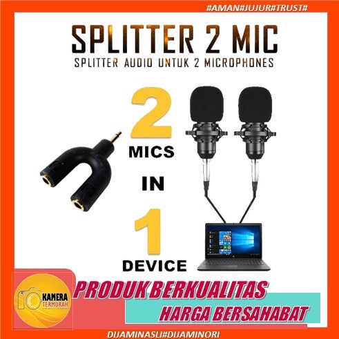 Splitter 2 Microphone Mic to Mic Audio Adapter Dua Dual Mikrofon HP Smartphone