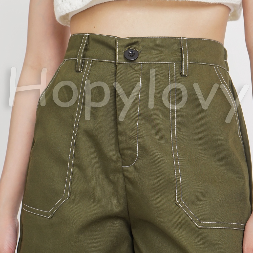 HOPYLOVY Celana Pendek Wanita Hotpants High Waist Bahan Katun List Putih Rabella