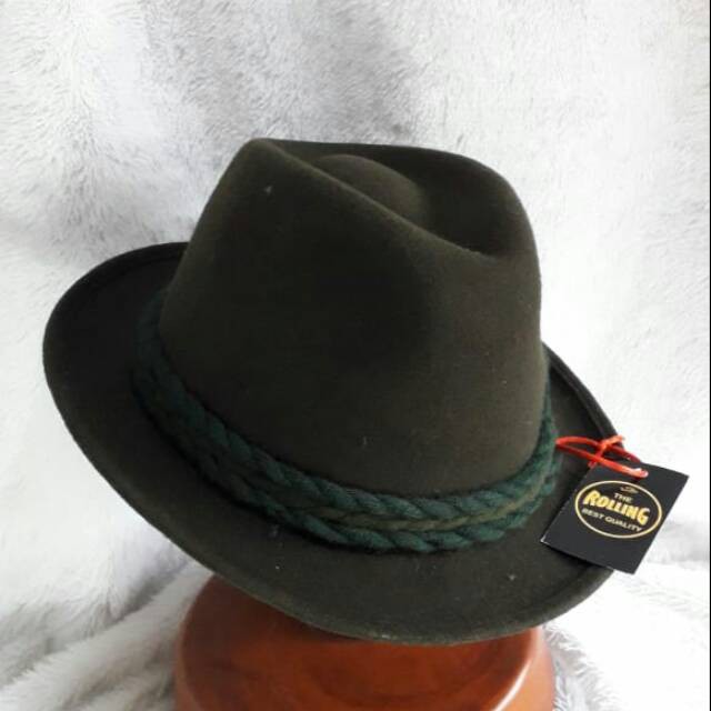 TOPI LAKEN FEDORA HIJAU BOTOL IMPORT