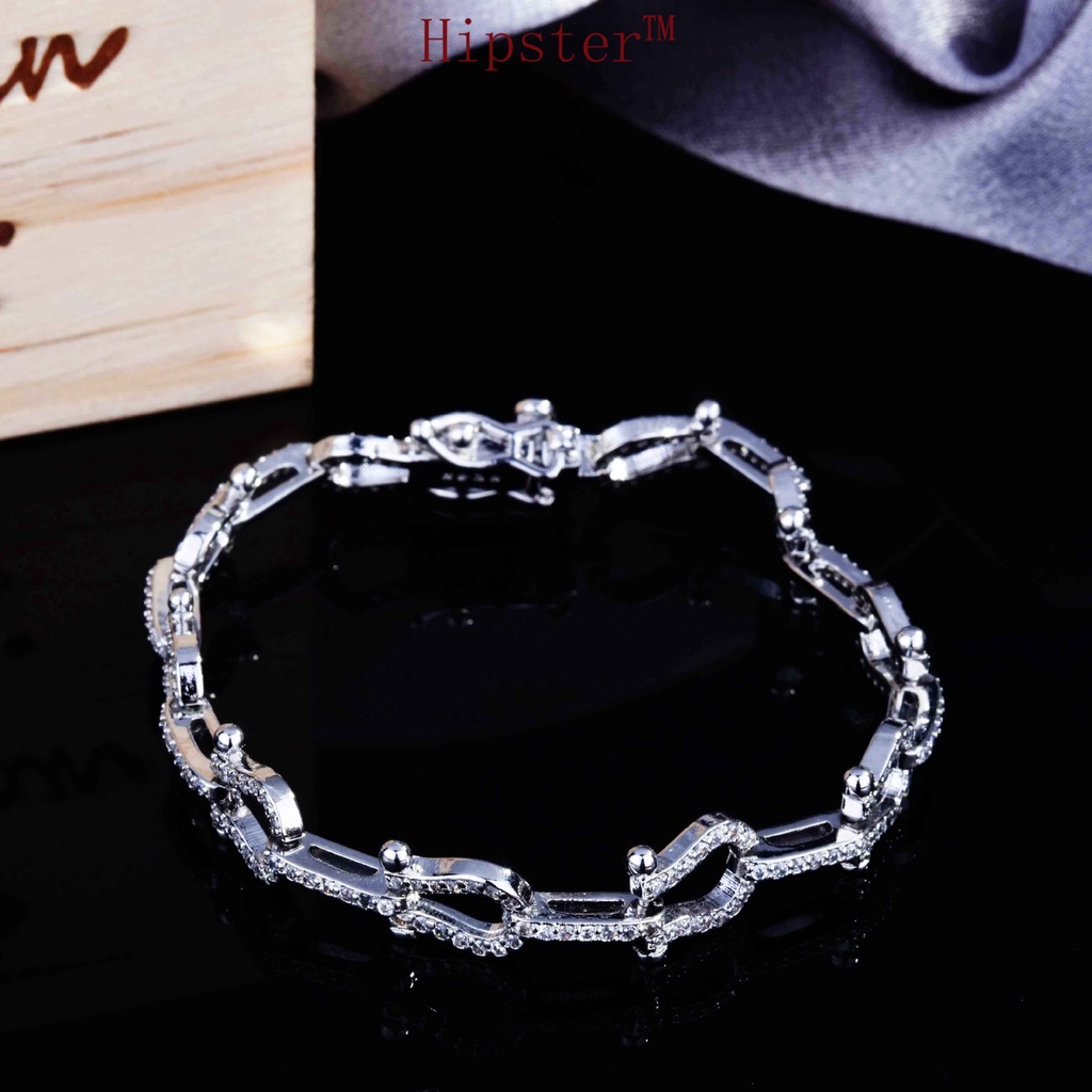 Hip Hop Style Micro-Inlaid Diamond Fashion Twin Buckle Bracelet