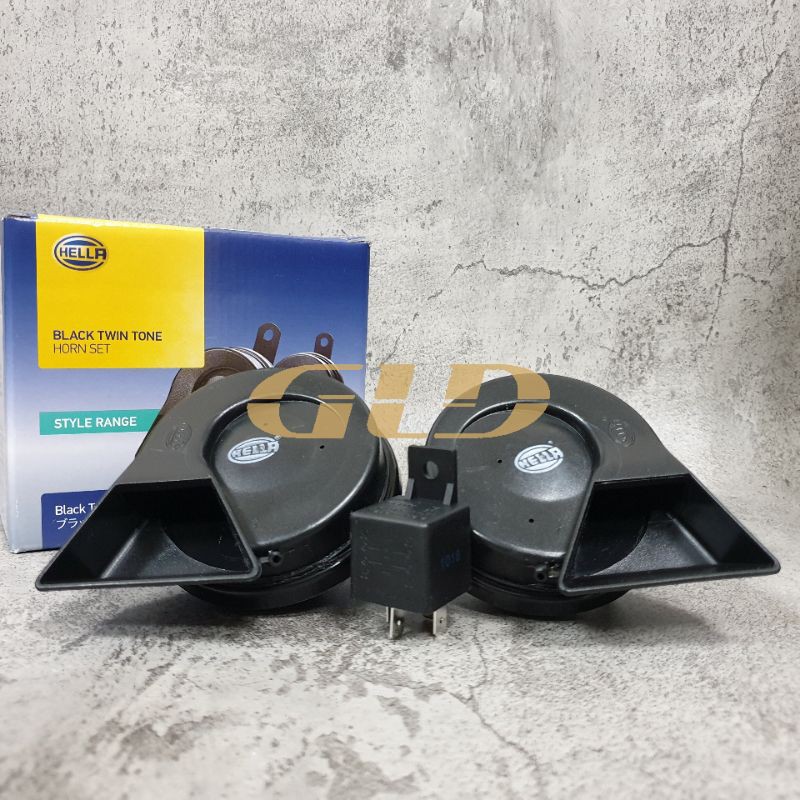 KLAKSON KEONG HELLA BLACK TWINTONE 12V - KEONG HITAM ORIGINAL + CABLE RELAY SET BOSCH
