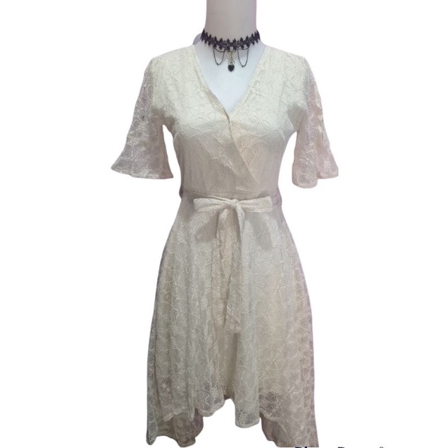 Mewah Dress Kimono Lace Brokat Lengan Unik Model Aline Cream